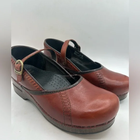 Dansko Marcella Mary Jane Clogs Red Brown Leather Shoes women’s 40 9.5-10 - Picture 7 of 11
